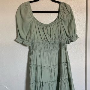 green bell sleeve dress